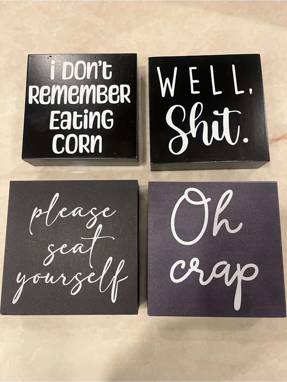 Set of 4 Humorous Black & White Wood Signs - Funny Sayings For Bathroom